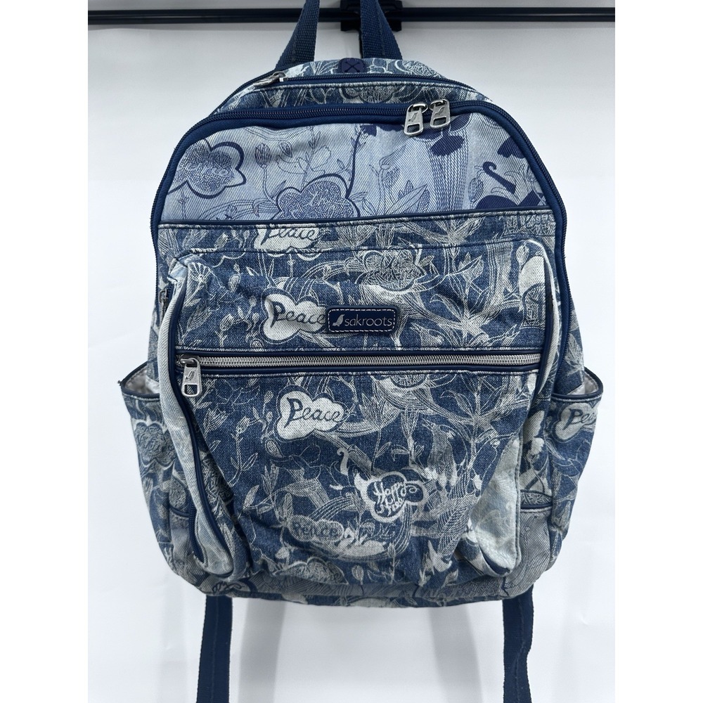 Sakroots Denim Color Block Women's Peace Backpack Multi Pocket Adj Strap Floral